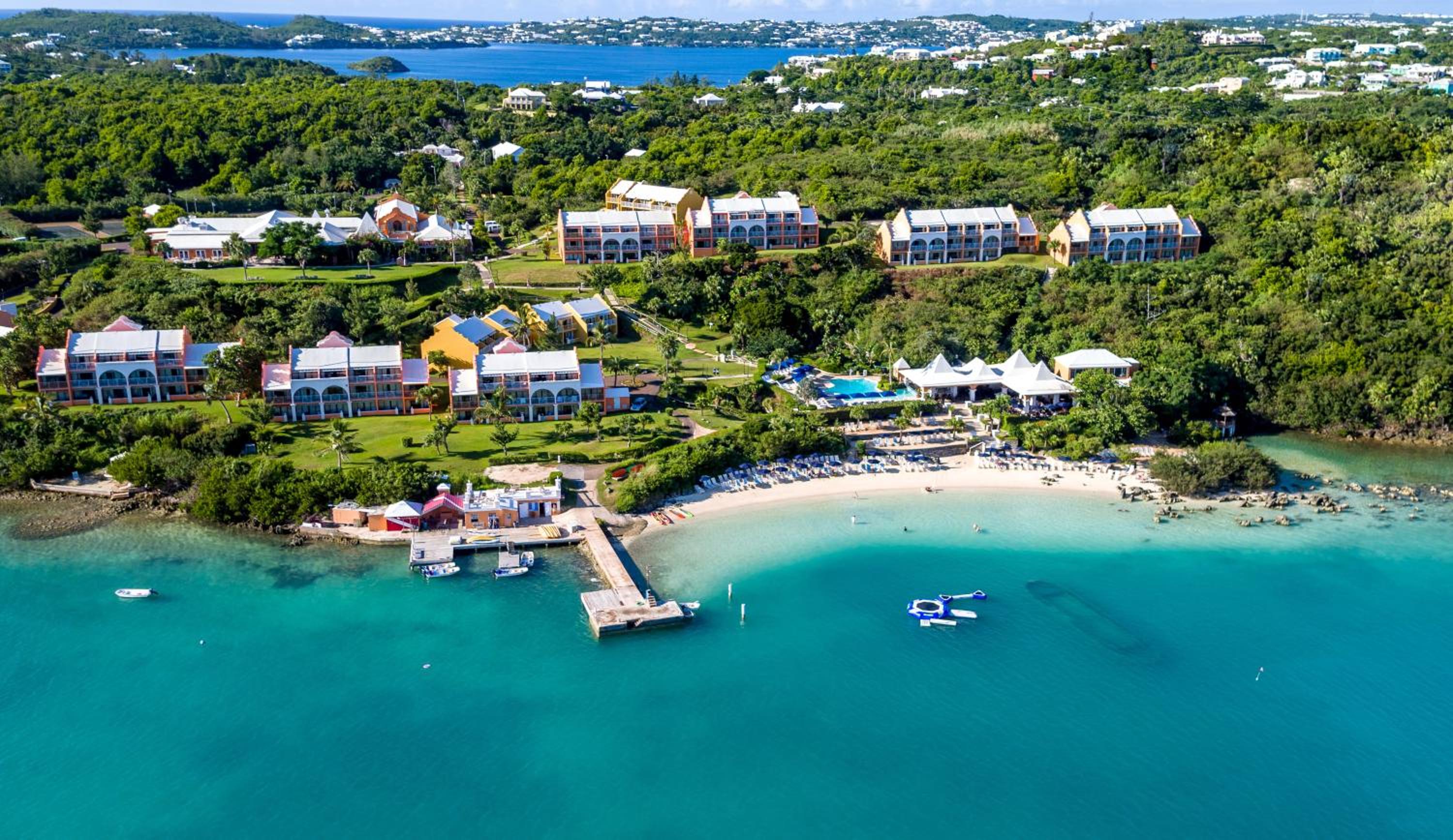 The bay, pool, and grounds at Grotto Bay Beach Resort, Bermuda