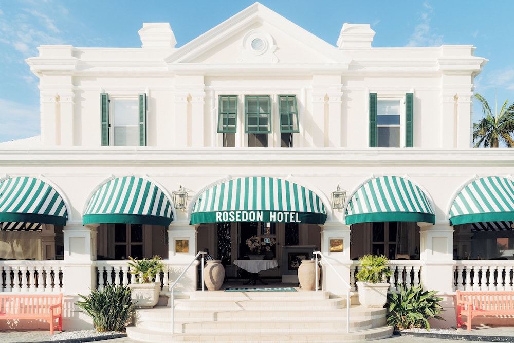 The colonial-style facade and gardens at Rosedon Hotel, Hamilton, Bermuda